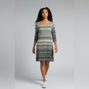 Papillon polyester knit dress,  stretchy with zigzags